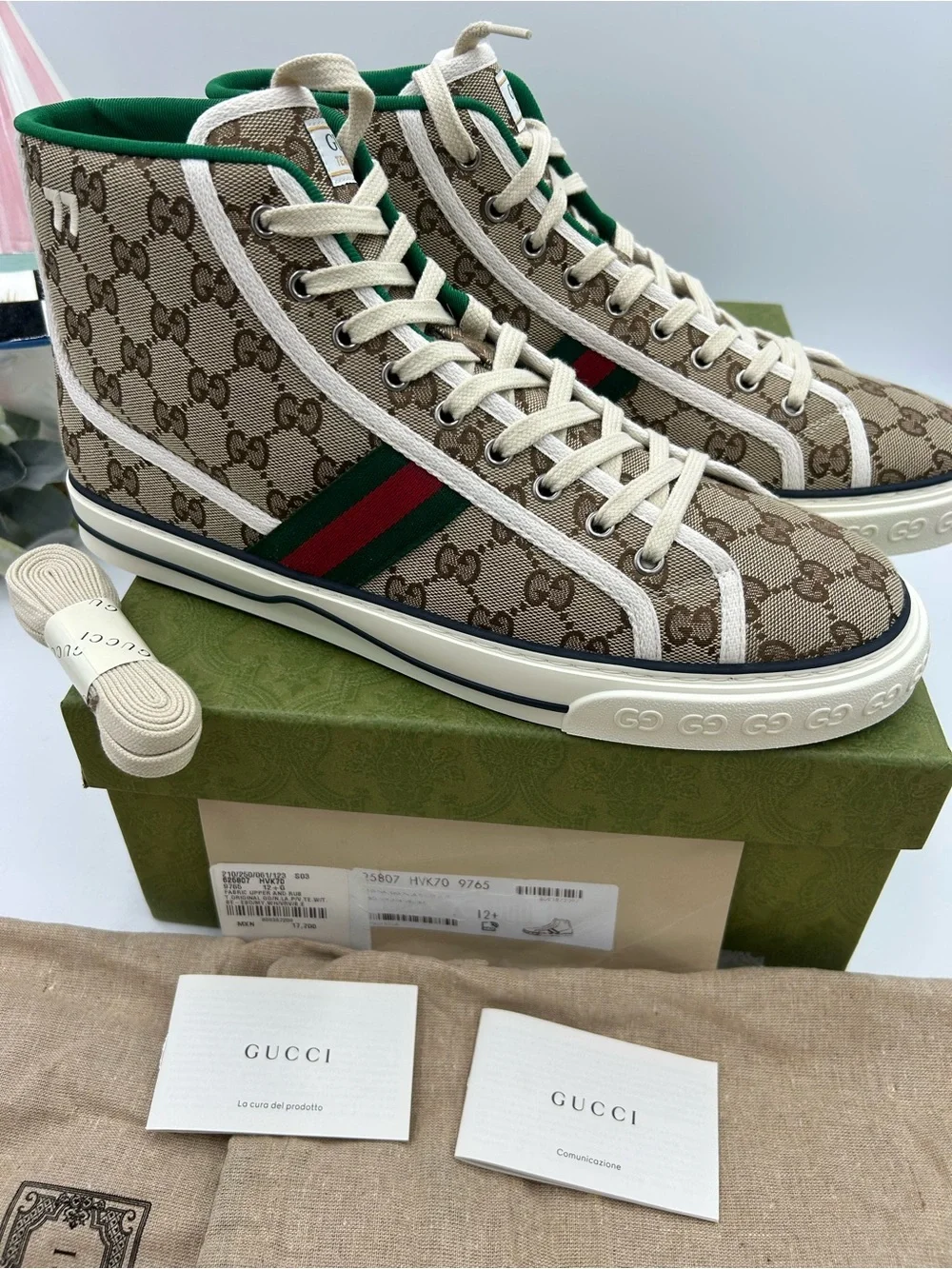 Men's Gucci tennis 1977 GG monogram canvas sneakers size 12.5 fits 13 US